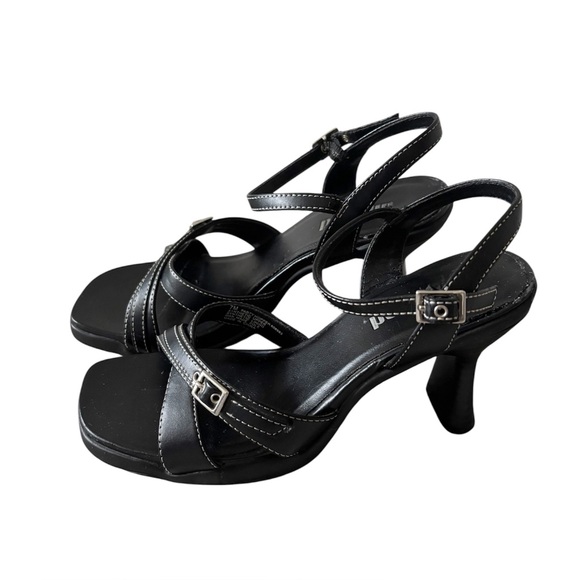 Vintage Y2K Black Strappy Buckle Heels - Picture 1 of 8